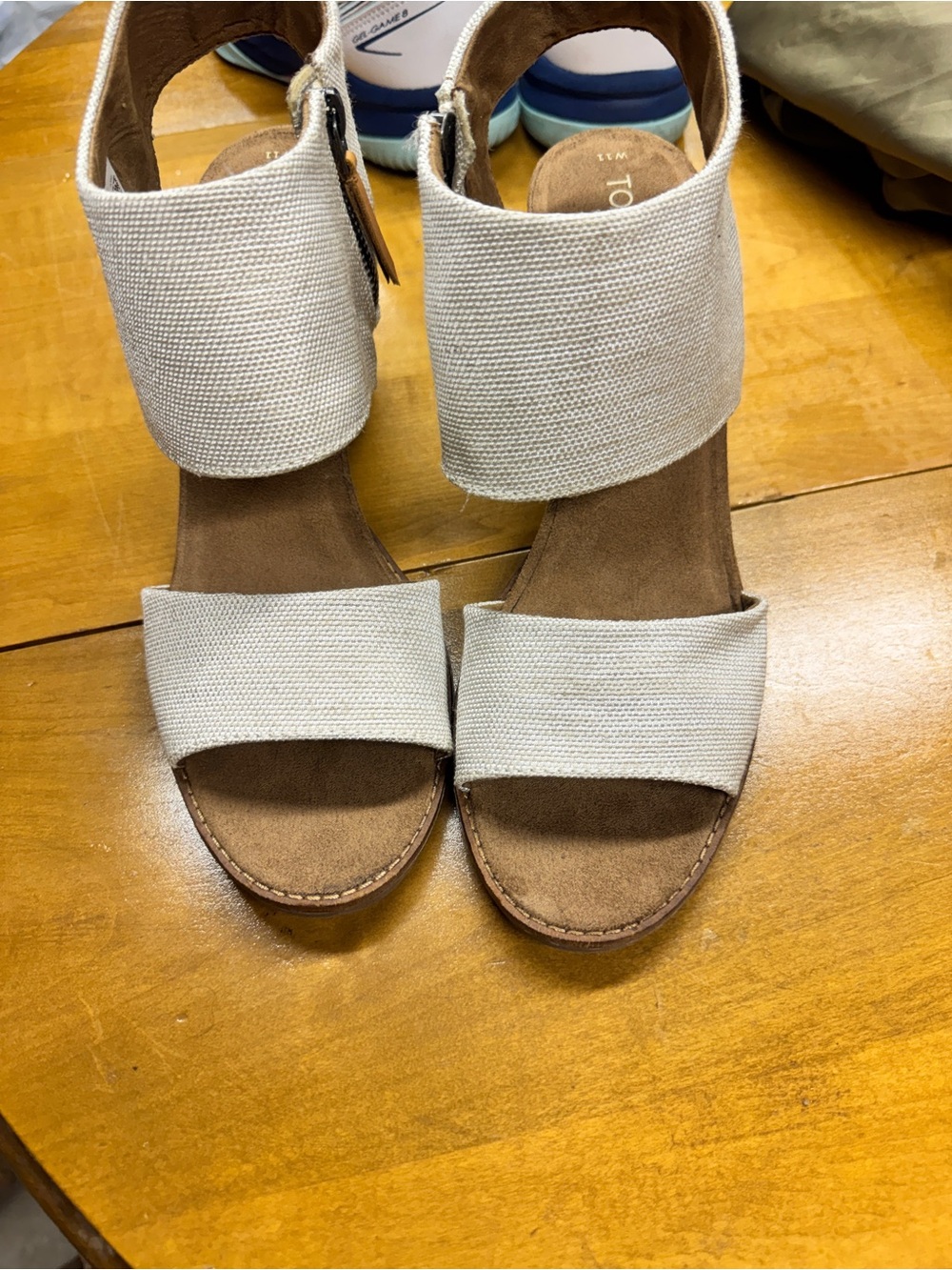 Toms Natural Canvas Double-Strap Wedge Sandals